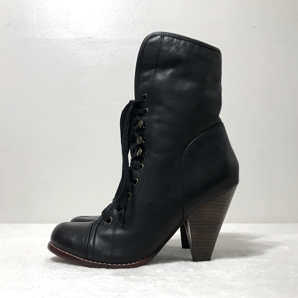 Aldo Black Leather Tie Up Booties Size 8 - Picture 8 of 11